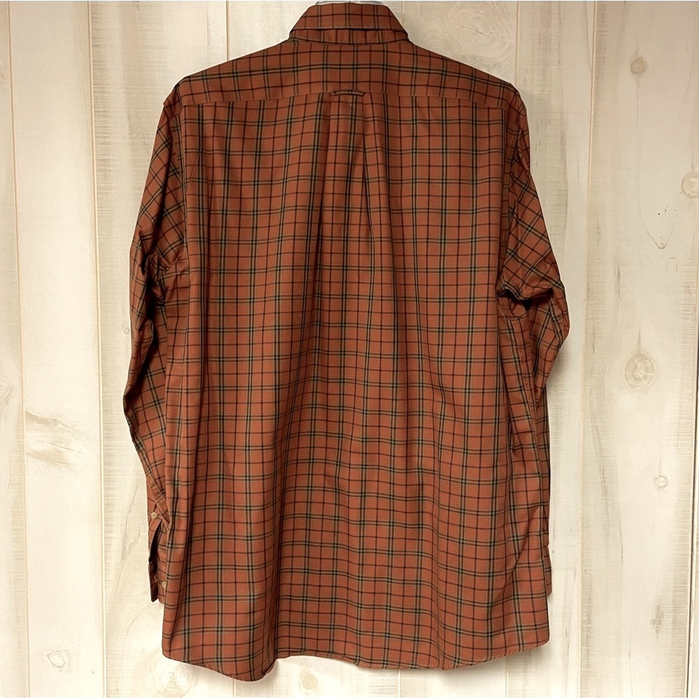 Allen Edmonds Orange Blue Green Plaid 100% Cotton No-Iron Button Down Shirt Sz L - Picture 2 of 5